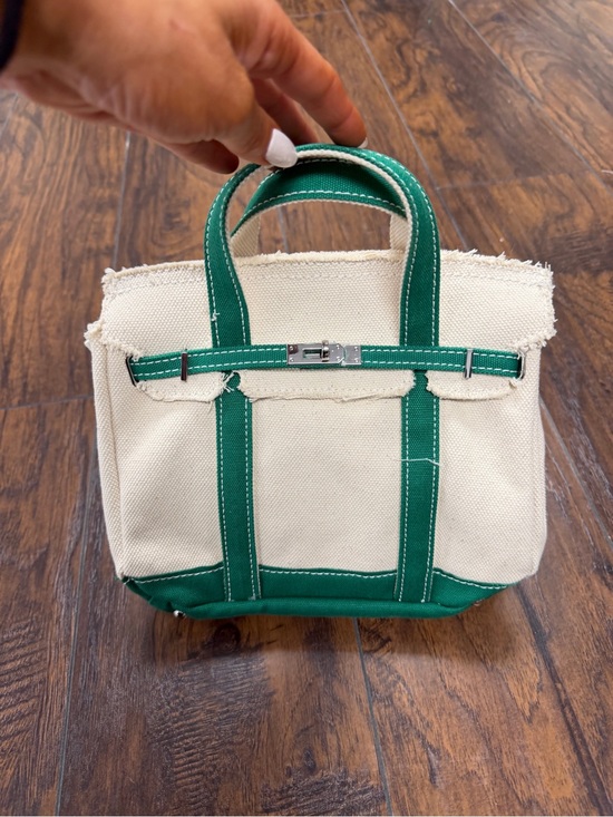 Macy's Handbags - Macy's Cream Canvas Mini Tote with Green Trim